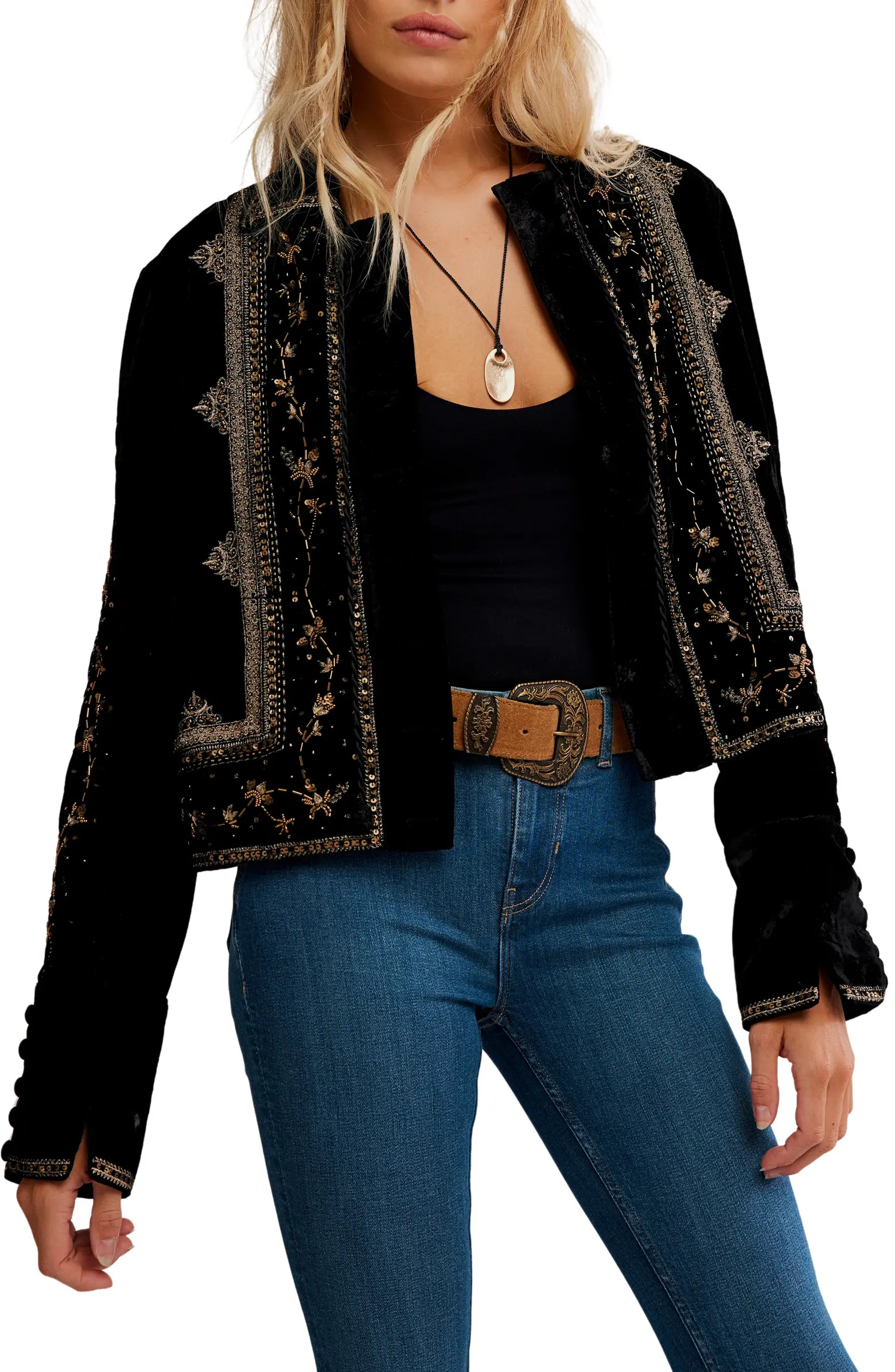 Maxxie Bead Detail Velvet Jacket | Nordstrom