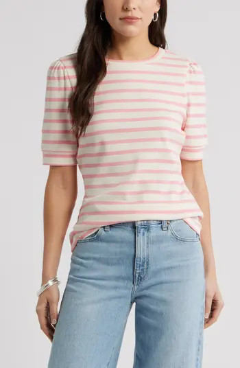 Stripe Elbow Sleeve Cotton Knit Top | Nordstrom