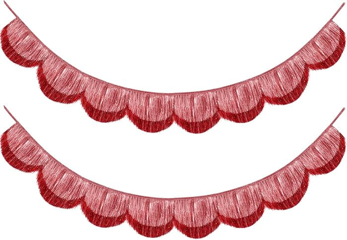 2pcs 6.89ft Flash Pink Fringe Garland Scalloped Tassel Banner 8 Waves Sparkle Streamers Party Bac... | Amazon (US)