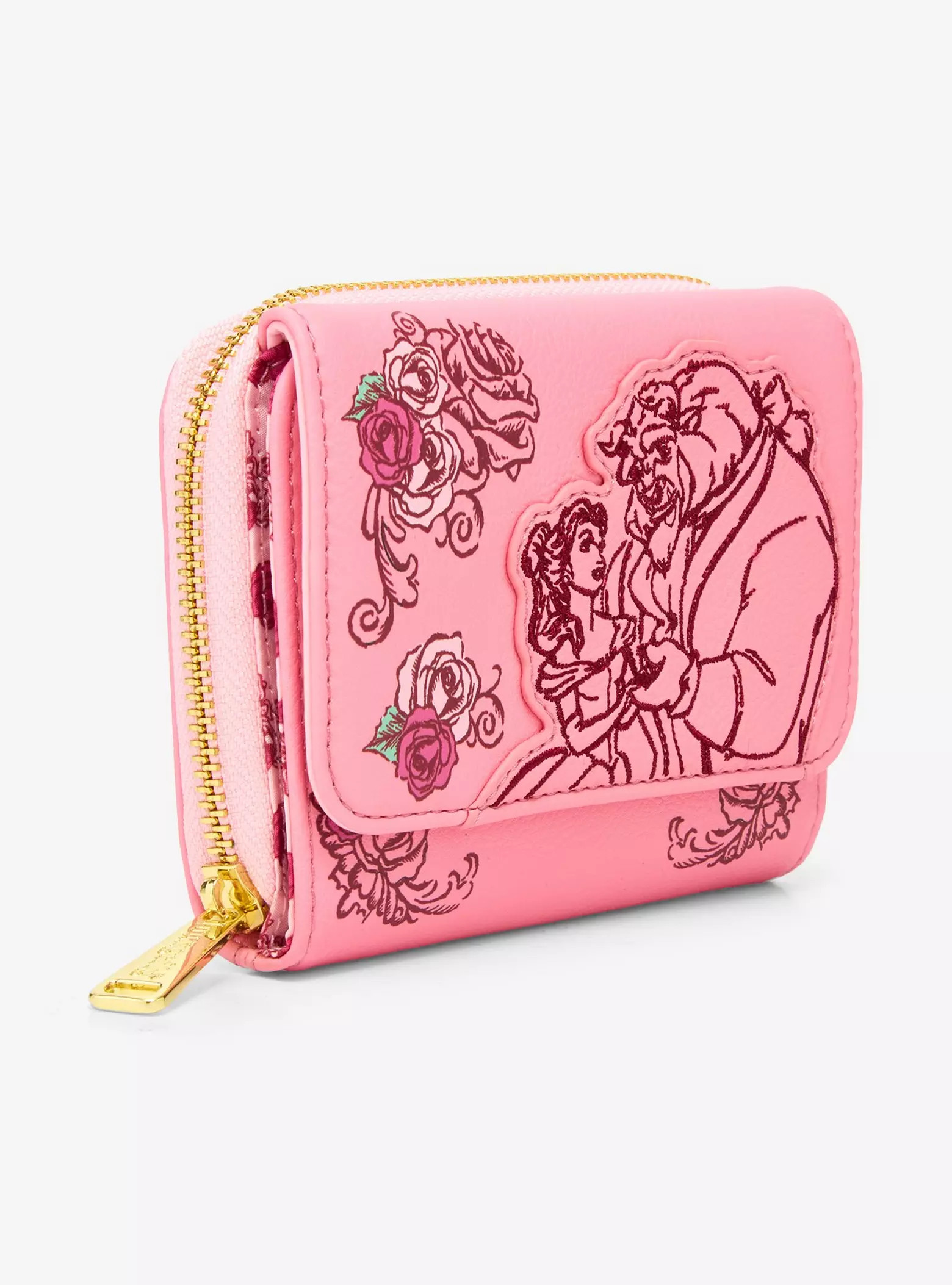 Loungefly Disney Beauty and the Beast Pink Roses Zip Wallet — BoxLunch Exclusive | BoxLunch