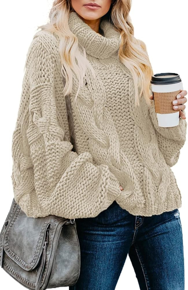 Dokotoo Womens 2024 Winter Fall Solid Turtleneck High Neck Balloon Long Sleeve Sweaters Pullover ... | Amazon (US)