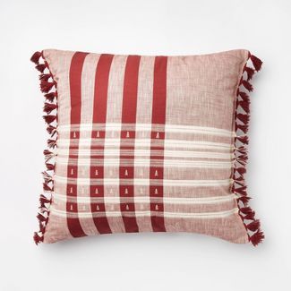 Oversized Woven Plaid with Mini Trees Square Throw Pillow Red/Cream - Threshold&#8482; designed w... | Target