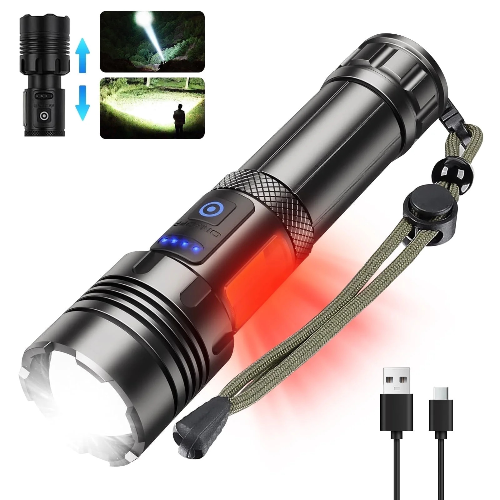 AMBLER LED Flashlights, 90000 Lumens Zoomable 7 Modes Rechargeable Flash Light for Outdoor Home H... | Walmart (US)