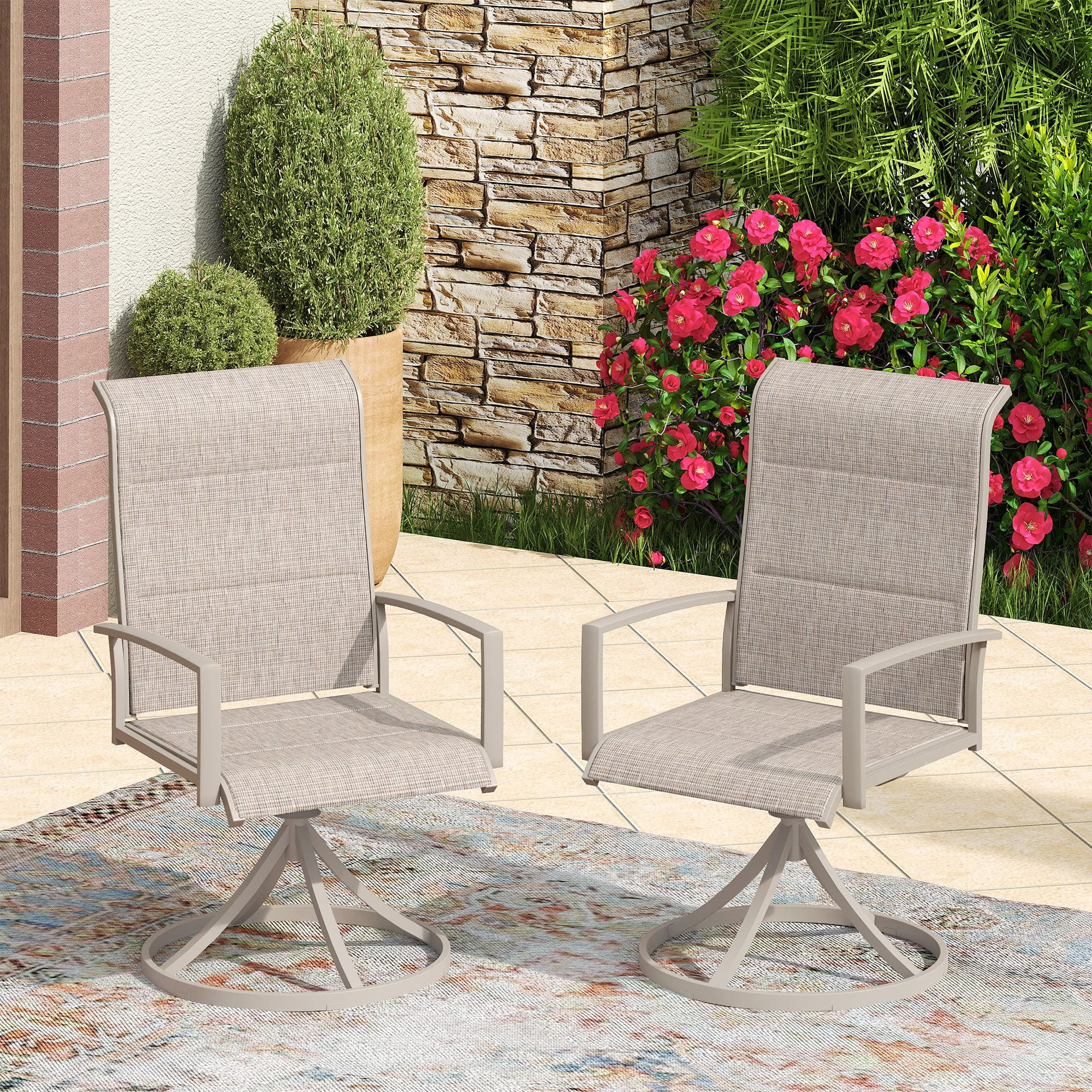 Vicllax Outdoor Dining Chair Patio Swivel Chairs Padded Textilene Fabric Metal Frame Set of 2 Cre... | Walmart (US)