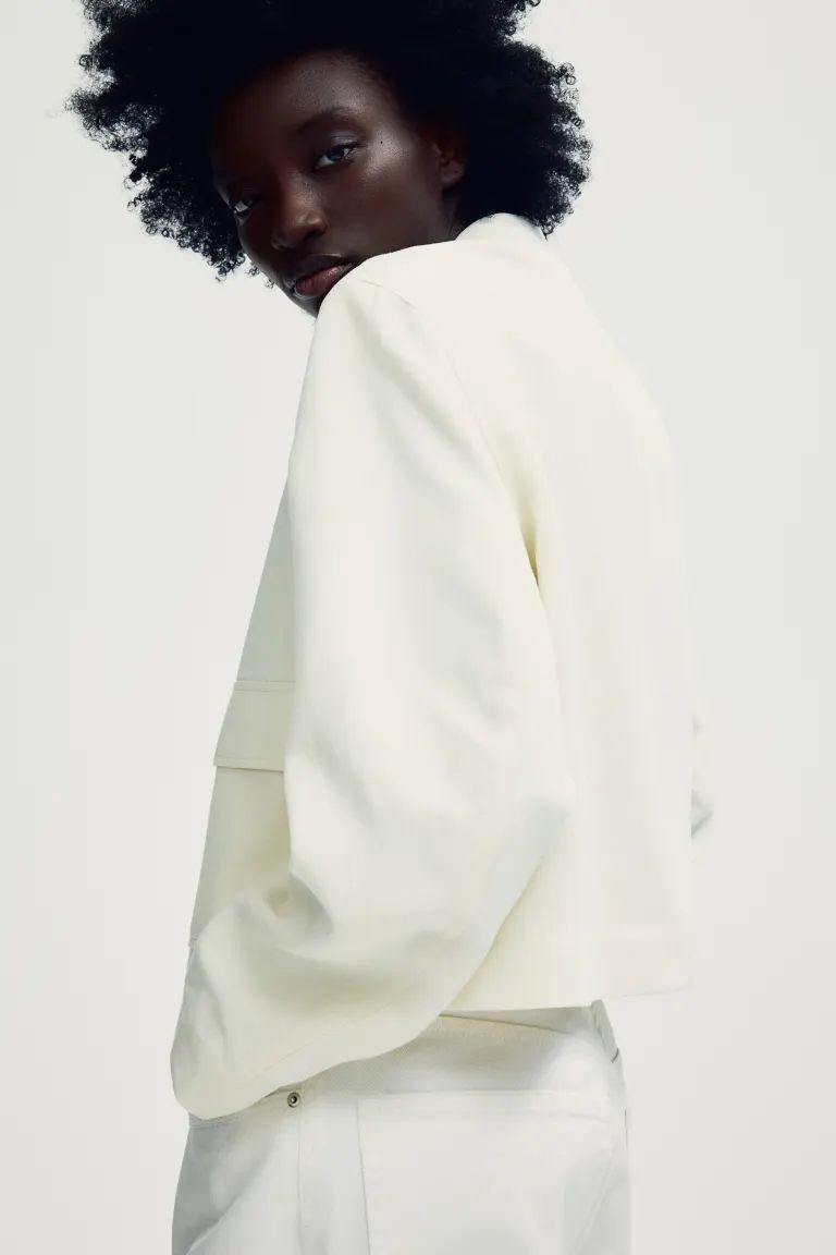 Linen-blend Jacket - Long sleeve - Short - Black - Ladies | H&M US | H&M (US + CA)