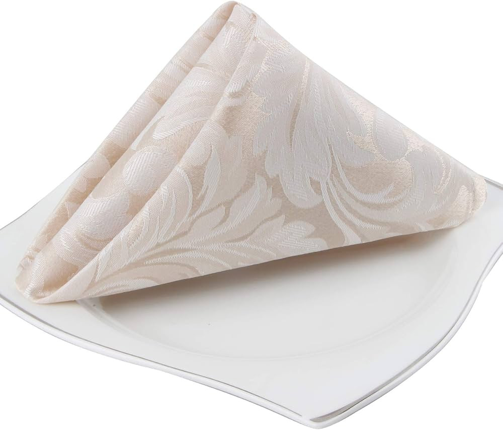 EHouseHome Damask Jacquard Cloth Napkins Waterproof Spillproof Polyester Fabric Napkins Beige, Se... | Amazon (US)