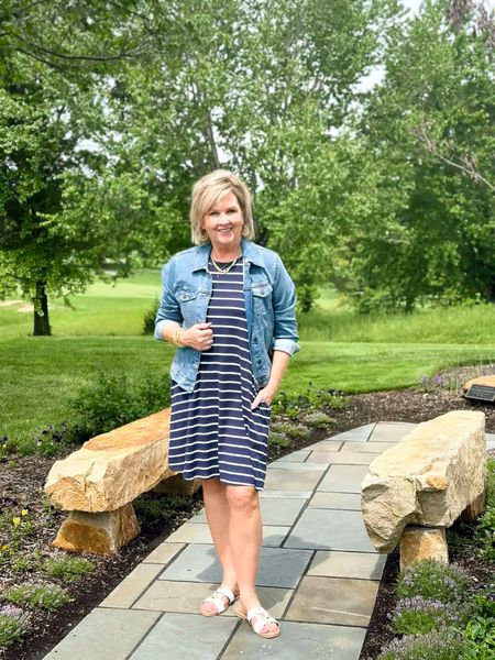 Denim jacket comes in several colors and I’m wearing a medium! Also wearing a medium in this casual striped dress 

#LTKOver40 #LTKSaleAlert #LTKStyleTip