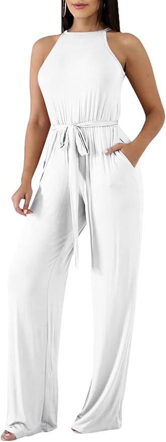 Yajedo Jumpsuits for Women Dressy Halter Sleeveless Elegant Wide Leg Pants High Waist Jumpsuit Wi... | Amazon (US)