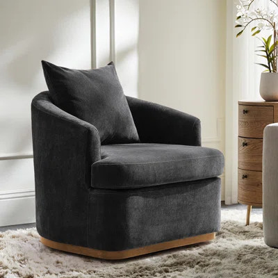 Berklie 31"W Modern Chenille Swivel Barrel Chair with Unique Arms and Solid Wood Legs | Wayfair North America