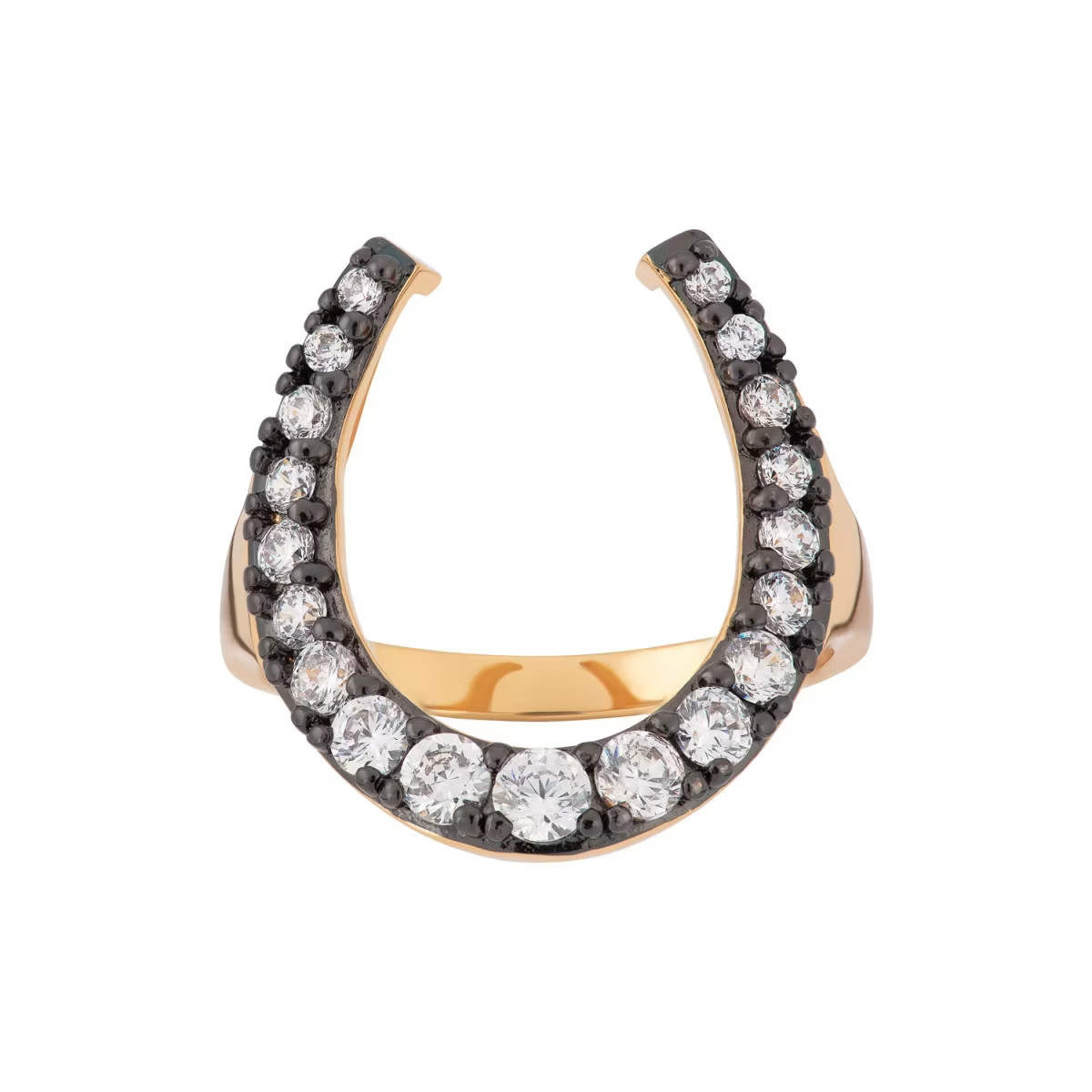 Gold & Black Horseshoe Ring With Clear Stones | Wolf & Badger