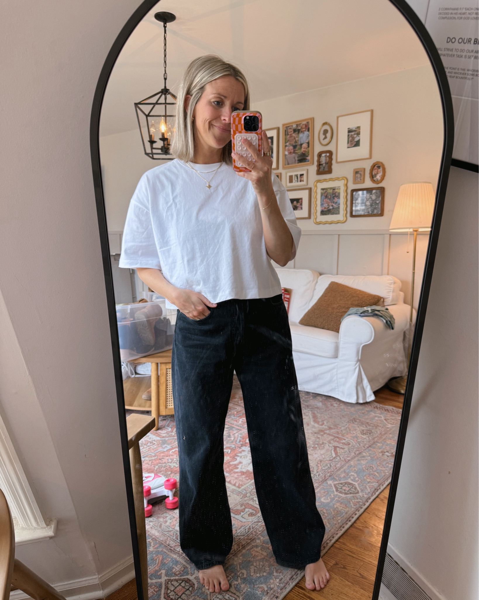 Must have white tee IMO! I have it in black too. Linking the longer version too if you don’t want  it cropped- but it’s NOT too short!