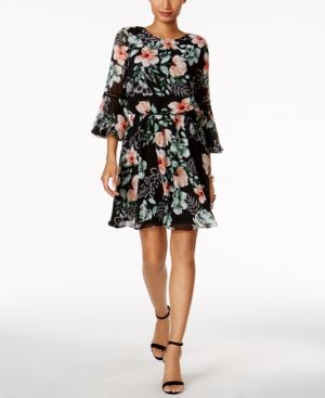 Vince Camuto Floral-Print Bell-Sleeve Dress | Macys CA