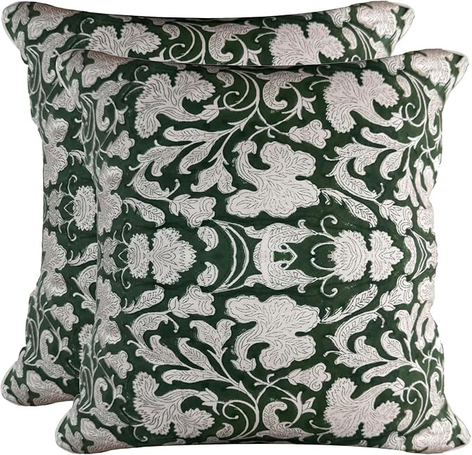 Ridhi Block Print Pantone Artichoke Green Pillow Cover 18" x 18" (Pack of 2) Decorative Couch Pil... | Amazon (US)