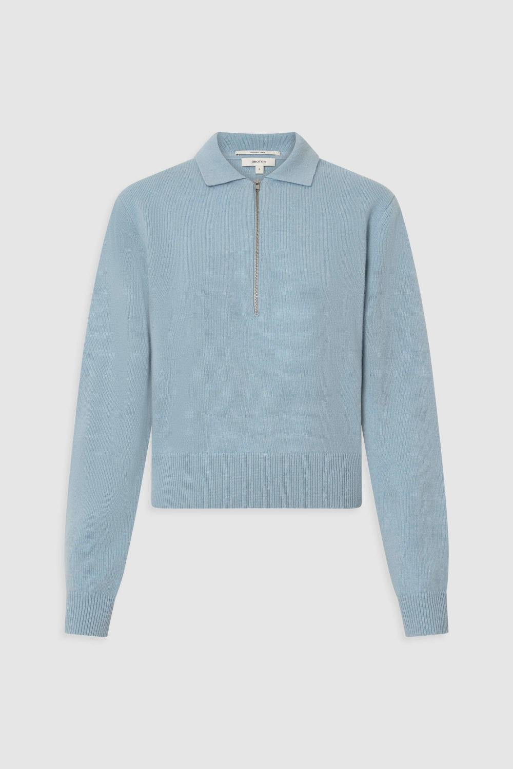 Long Sleeve Zip Polo Twilight Blue | Oroton