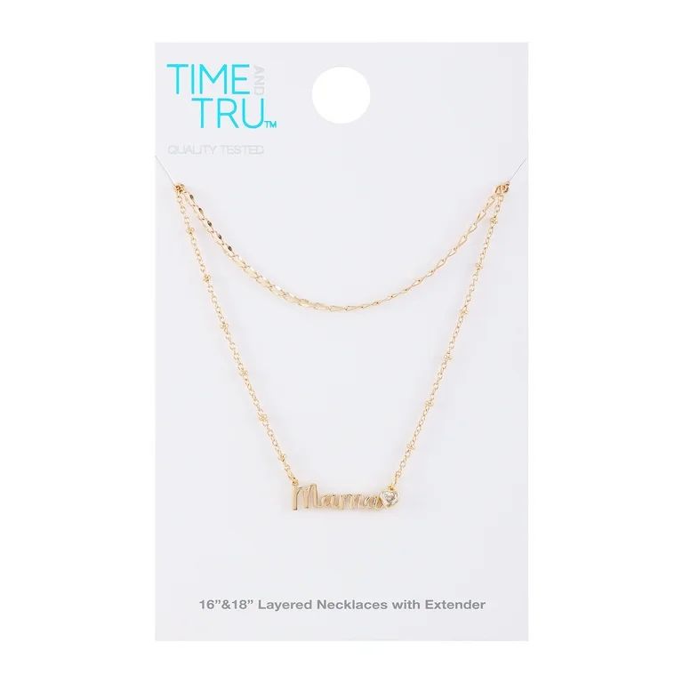 Time and Tru Women's Personalized Dainty "Mama" 16" Goldtone Necklace Set | Walmart (US)
