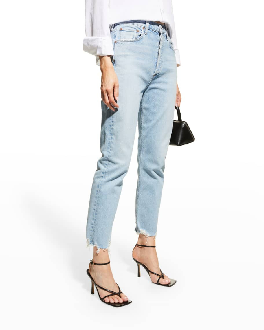 AGOLDE Riley Cropped Straight Leg Distressed Jeans | Neiman Marcus