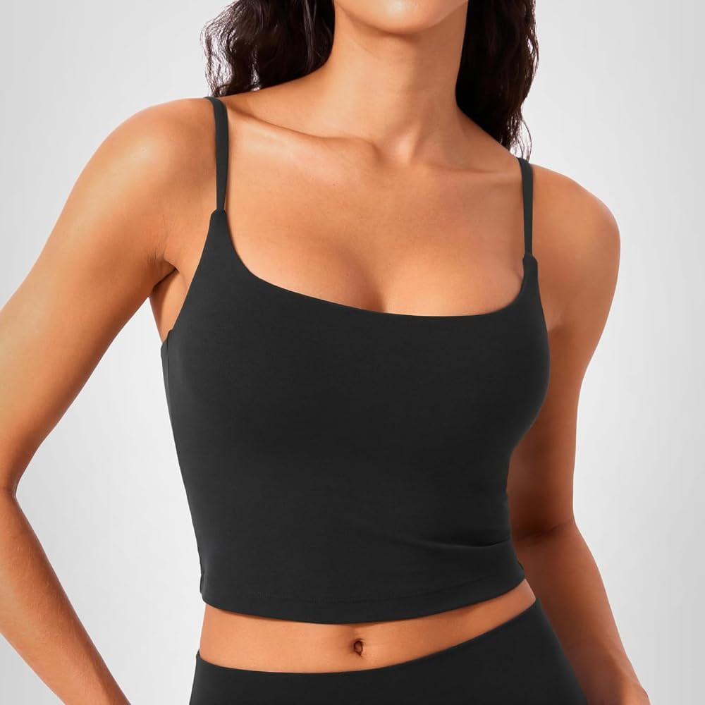 CRZ YOGA Butterlift Adjustable U Back Crop Tank Tops for Women - Padded Camisole Scoop Neck Worko... | Amazon (US)
