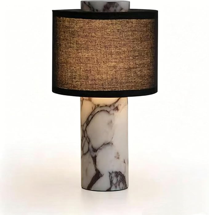 Marble Luxury Stone Rechargeable Touch Table Lamp, Cylindrical Shape, Linen Cloth Fiber Lampshade... | Amazon (US)