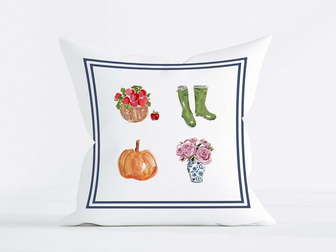 Fall Pillow Preppy Fall Decor Cozy Throw Pillow Fall Throw Pillow Grandmillennial Aesthetic Pumpk... | Etsy (US)