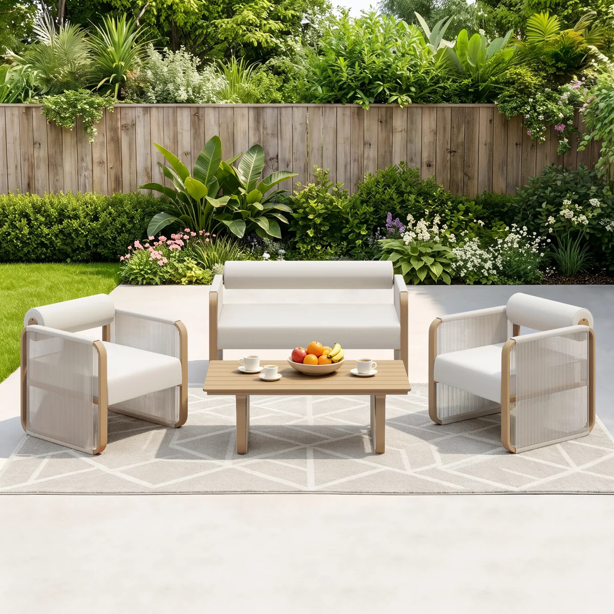 4-Person Aluminum & Wicker Outdoor Sofa Seating Group with Sunbrella Cushions | Wayfair North America