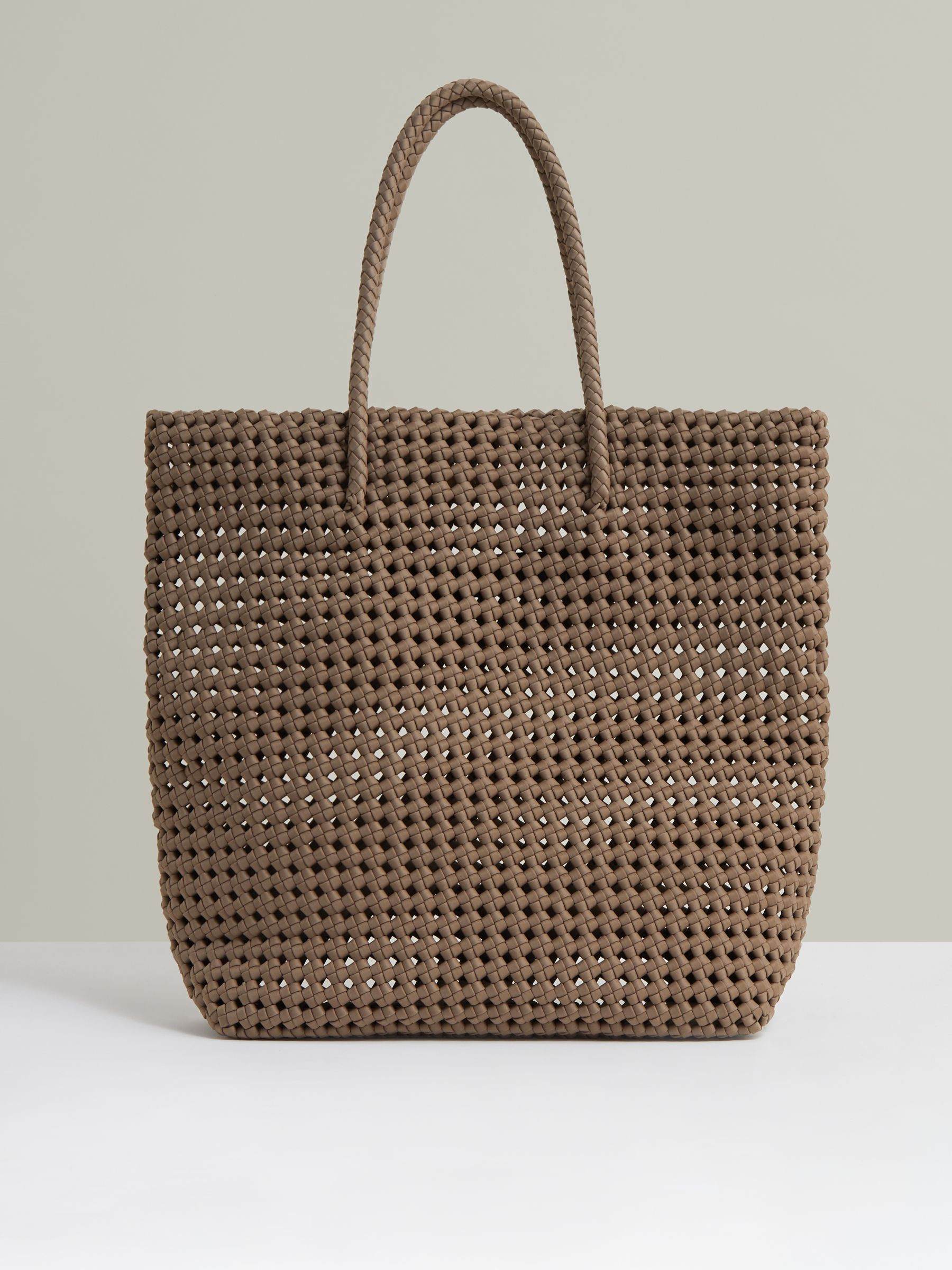 Reiss Woven Neoprene Tote Bag in Taupe | REISS | Reiss DE