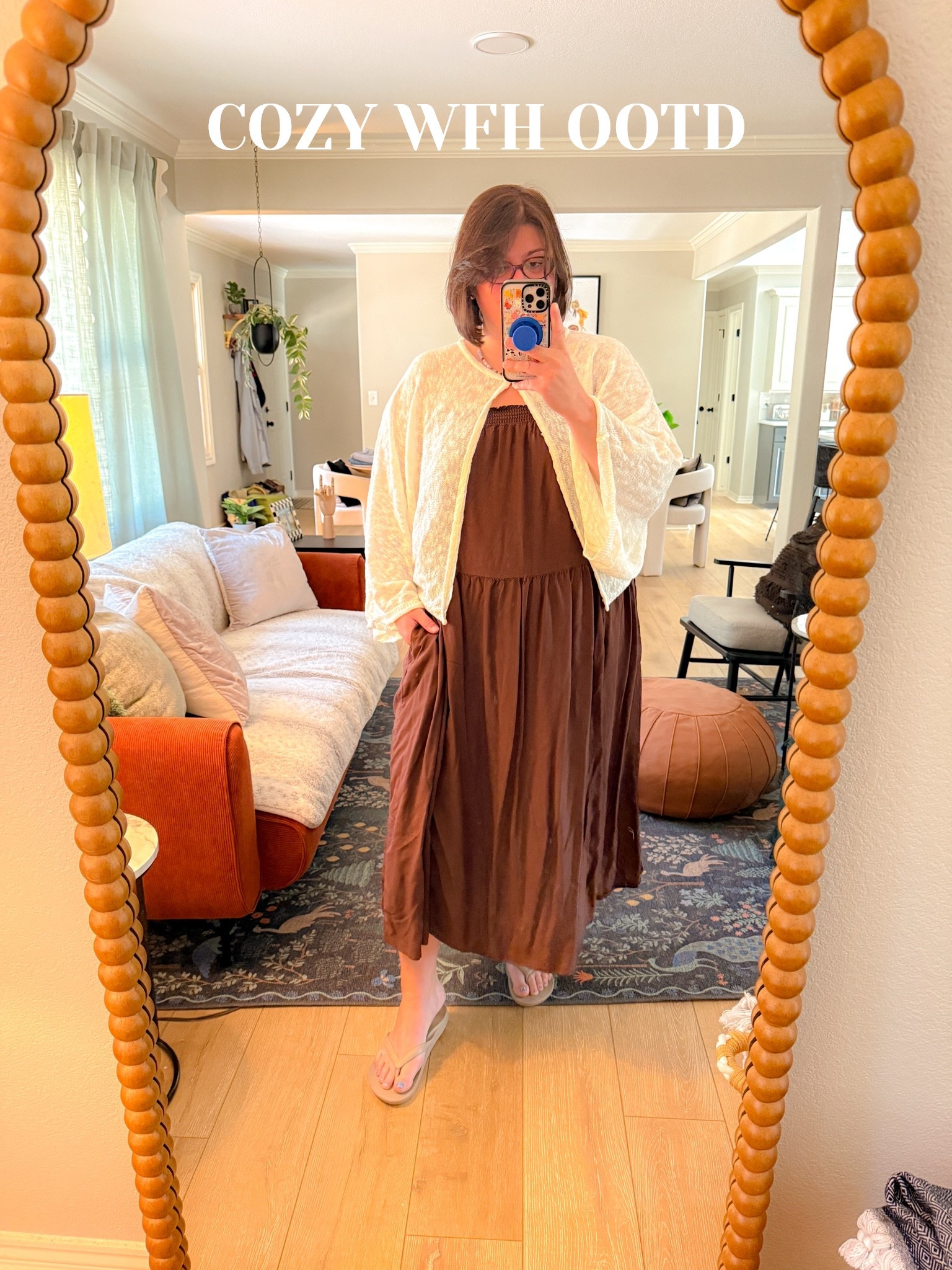 it's giving "eccentric art teacher/spacey aunt" and I fully stand by it. Brown flowy dress, sheer cardigan, flip-flops: effortless, a little whimsical, and exactly what I want to wear every day this summer. My new personal dress code is elastic waists, flowy dresses, and loose fabrics only, and honestly I've never felt more like myself. Everything linked on my LTK.
#LTKstyletip #LTKfindsunder50 #LTKfindsunder100 #flowydress #sheercardigan #wfhoutfit #summeroutfit #summerstyle #bohooutfit #effortlessstyle #loosefitfashion #comfystyle