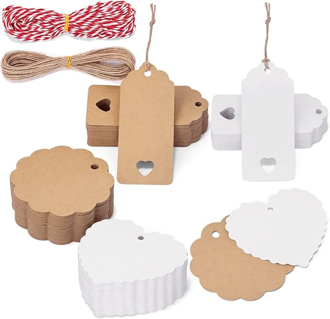 SallyFashion 200Pack Gift Tags with String Attached, 3 Different Designs White and Brown Blank La... | Amazon (US)