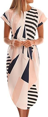 TEMOFON Women's Dresses Summer Floral Geometric Pattern Short Sleeve Midi V-Neck Casual Dress wit... | Amazon (US)
