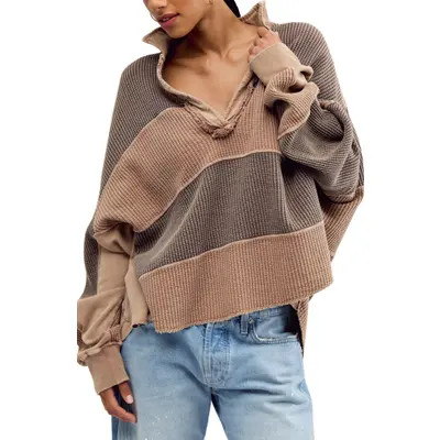 Free People Rainn Thermal Knit Top in Neutral Combo at Nordstrom, Size X-Large | Nordstrom