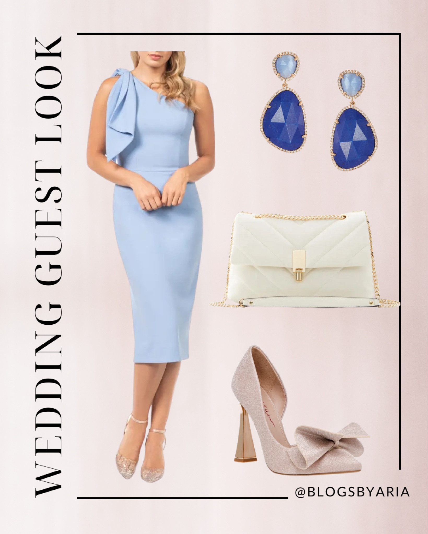 Wedding guest look. One shoulder midi dress, blue stone earrings, ivory clutch bag, bow pumps 

#LTKFind #LTKwedding #LTKstyletip