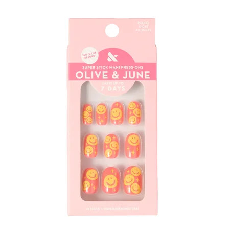Olive & June Super Stick Mani Round Short Press-On Tabs, Happy All Over, 32 Pieces | Walmart (US)