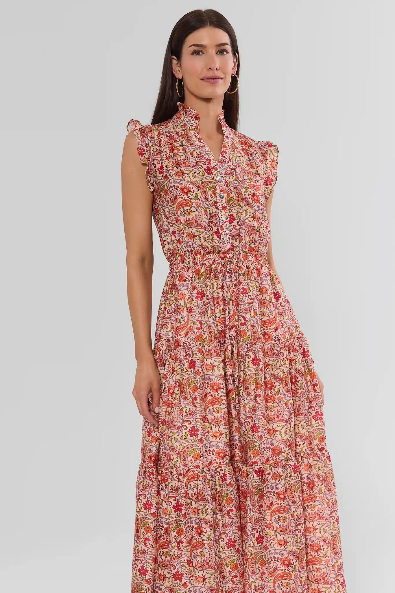 Red Paisley Printed Maxi Dress | Avara
