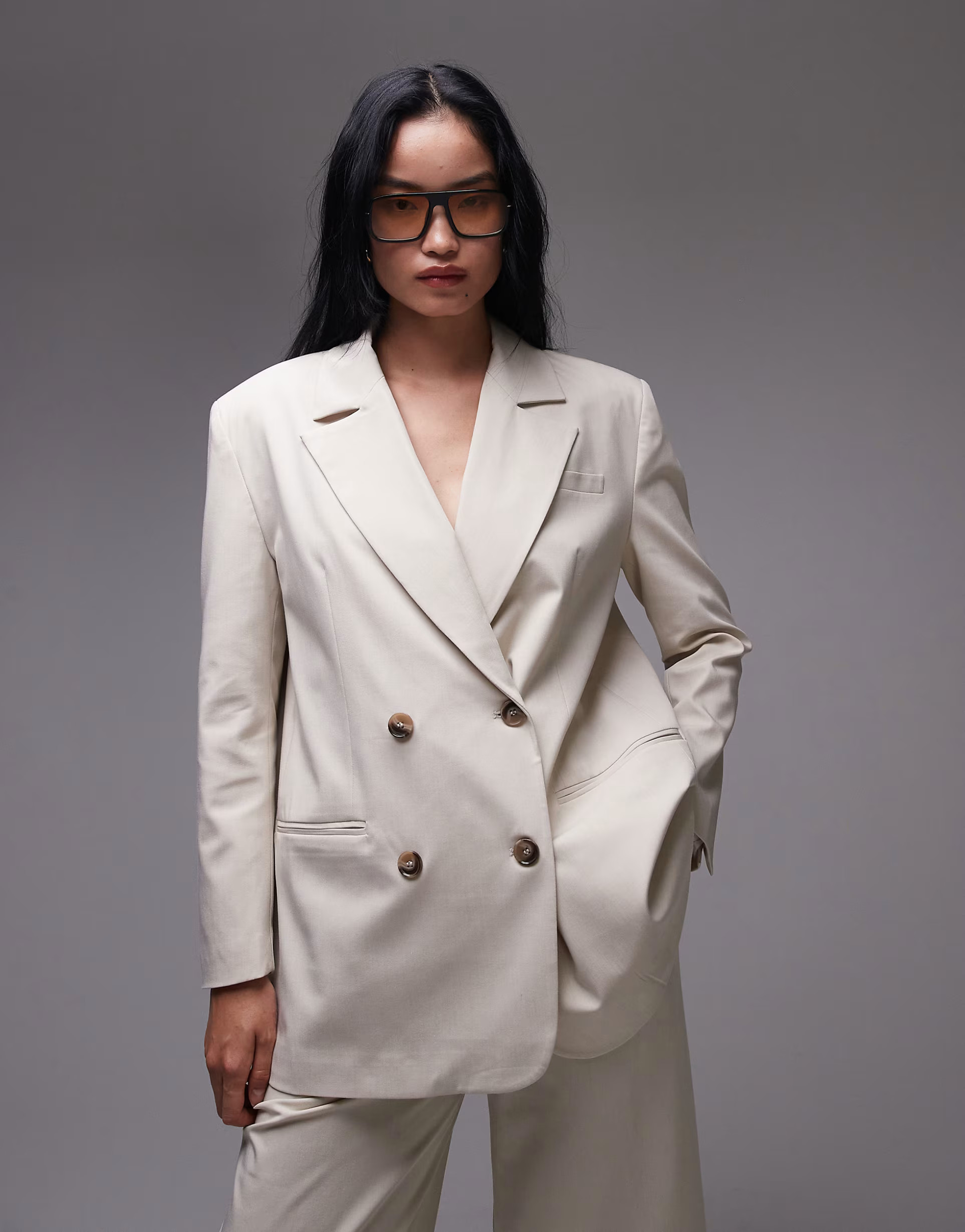 ASOS DESIGN oversized double breasted blazer in neutral co ord | ASOS (Global)