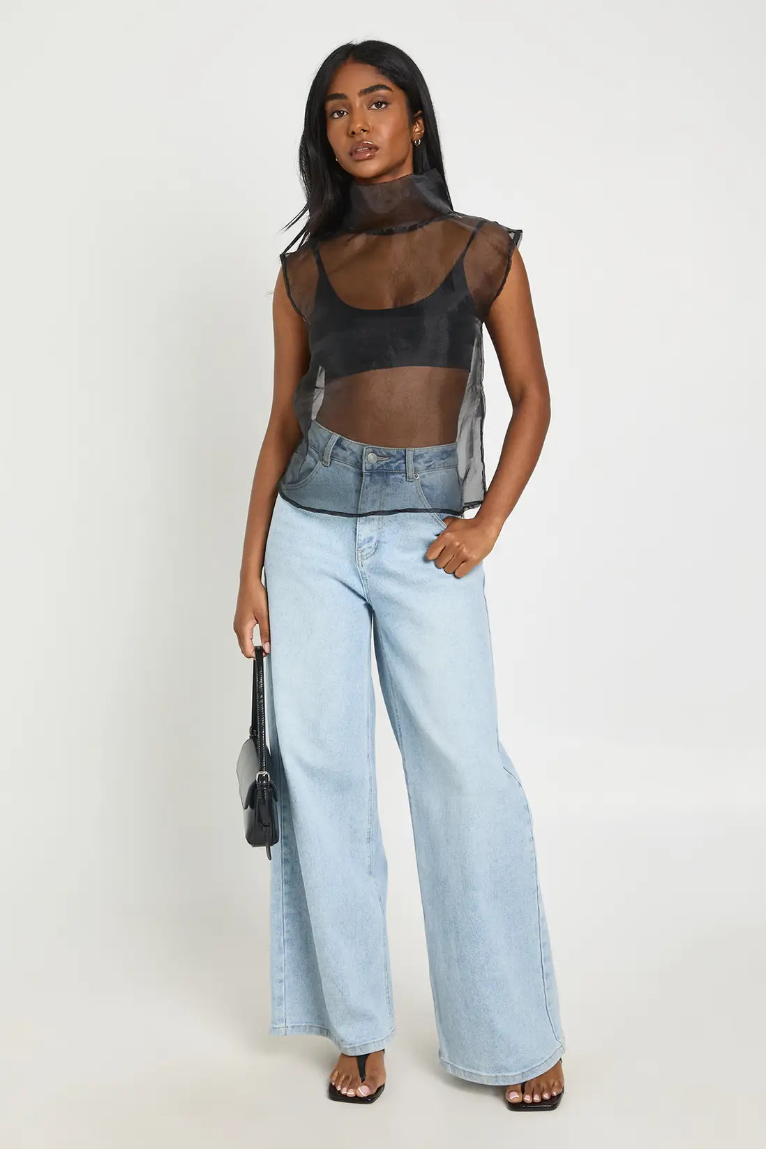 Black Organza Funnel Neck Sleeveless Blouse | Boohoo | Boohoo.com (UK & IE)