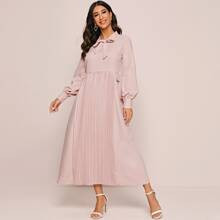 Tie Neck Pleated High Waist Dress | SHEIN