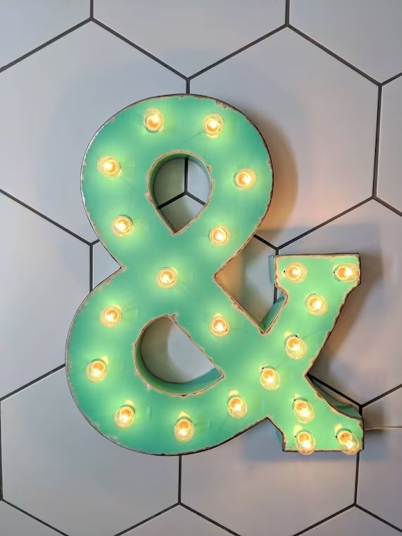 Large Light Up Metal Marquee Letter Sign Distressed Deep Mint | Etsy | Etsy (US)