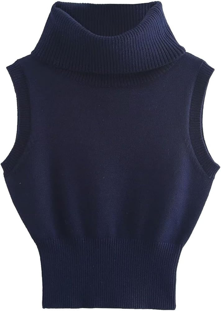 FindThy Women’s Turtleneck Sweater Vest Trendy Sleeveless Ribbed Knit Solid Color Cropped Pullo... | Amazon (US)