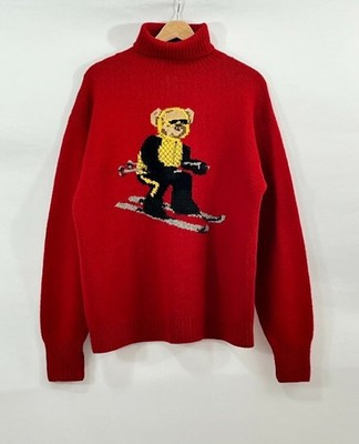 RALPH LAUREN Sz L Large Vintage Red Skiing Bear Turtleneck Sweater Wool Cashmere | eBay US