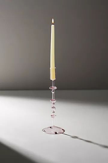 Glass Taper Candlestick, Pink Large | Anthropologie (US)