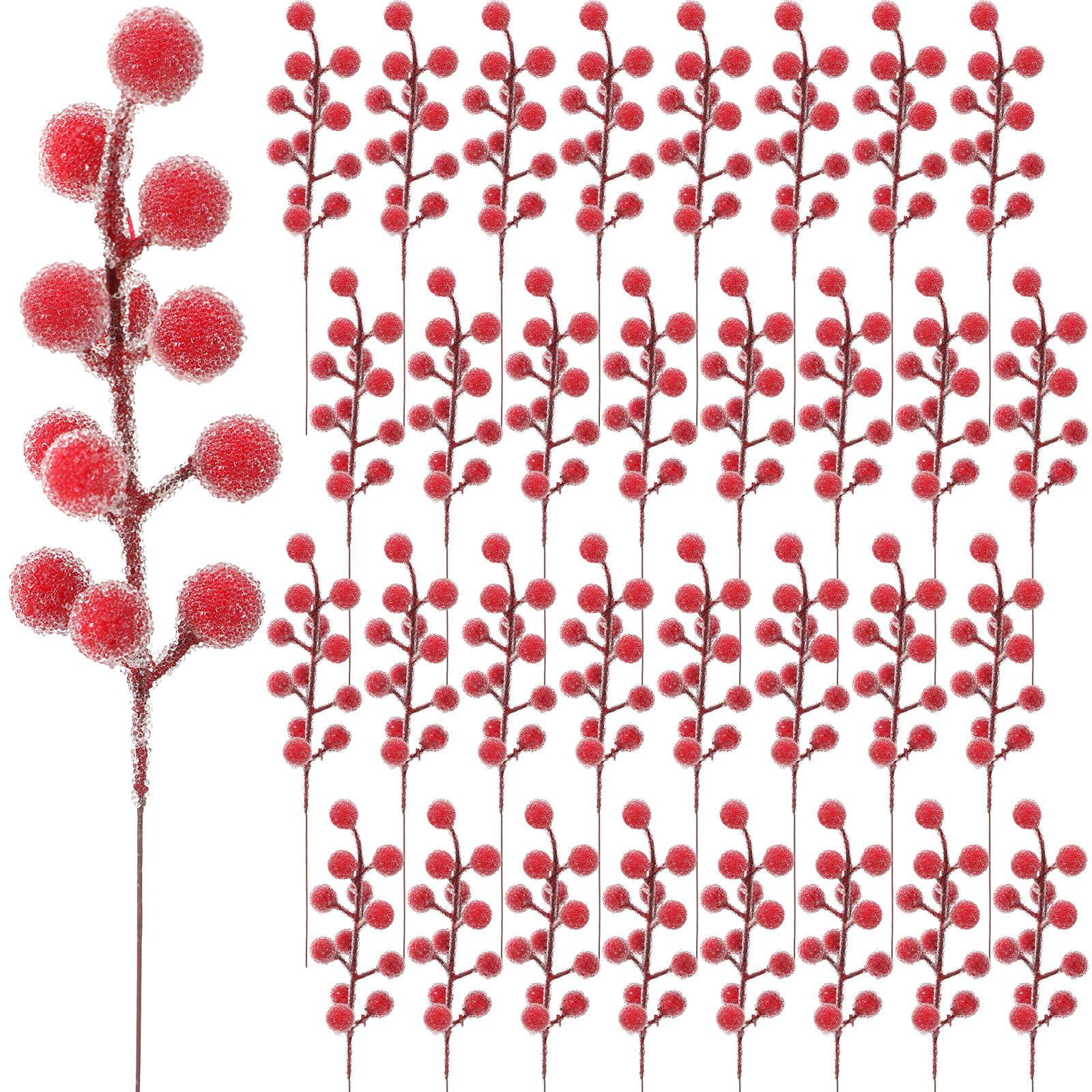 40 Pcs Christmas Frosted Red Berry Stems, 9" Artificial Snowy Berry Picks Fake Holly Berries Chri... | Amazon (US)
