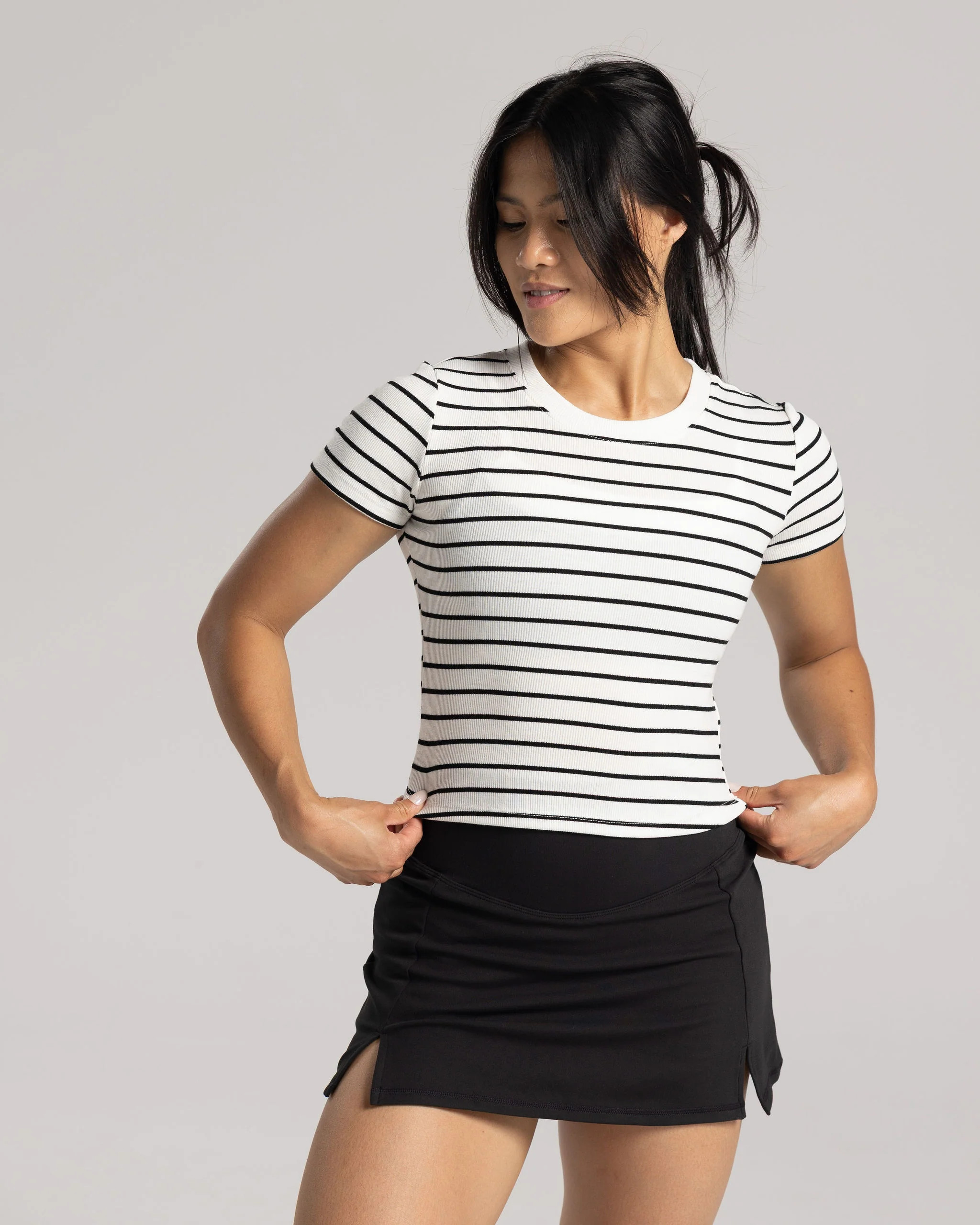 Rib Baby Tee White Black Stripe / L | P'tula