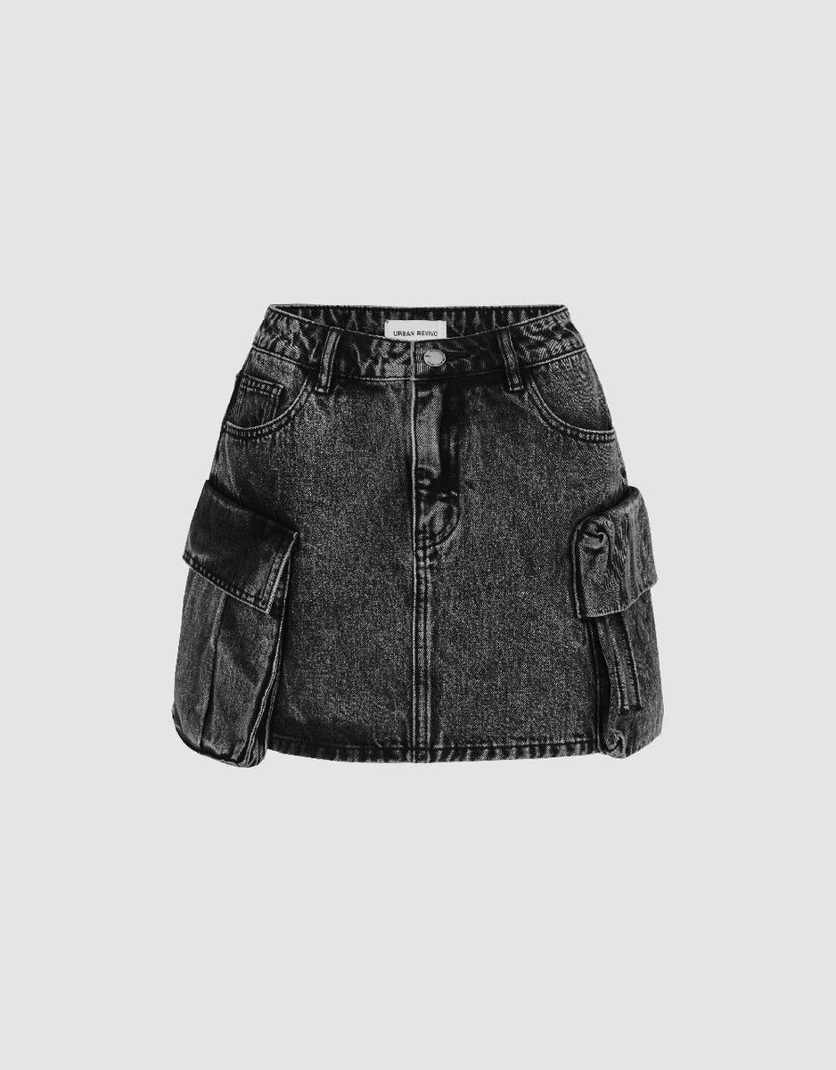 Multi-Pocket Mini Straight Denim Skirt | Urban Revivo