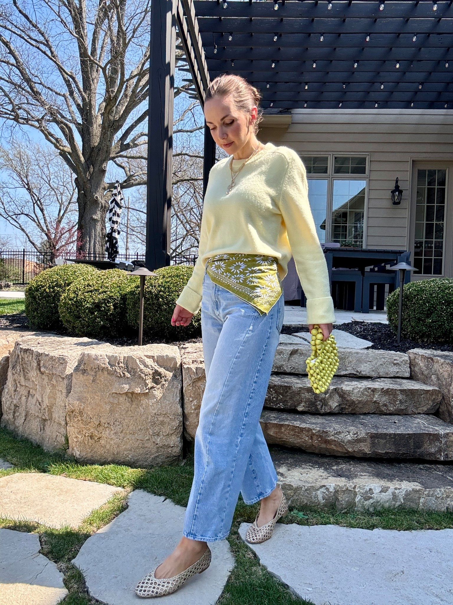 Outfit of the day, butter yellow, and chartreuse together. ￼ sweater is on sale through tonight, I’m wearing a size small.
Jeans are on sale through tonight, I sized up to a 27 ￼