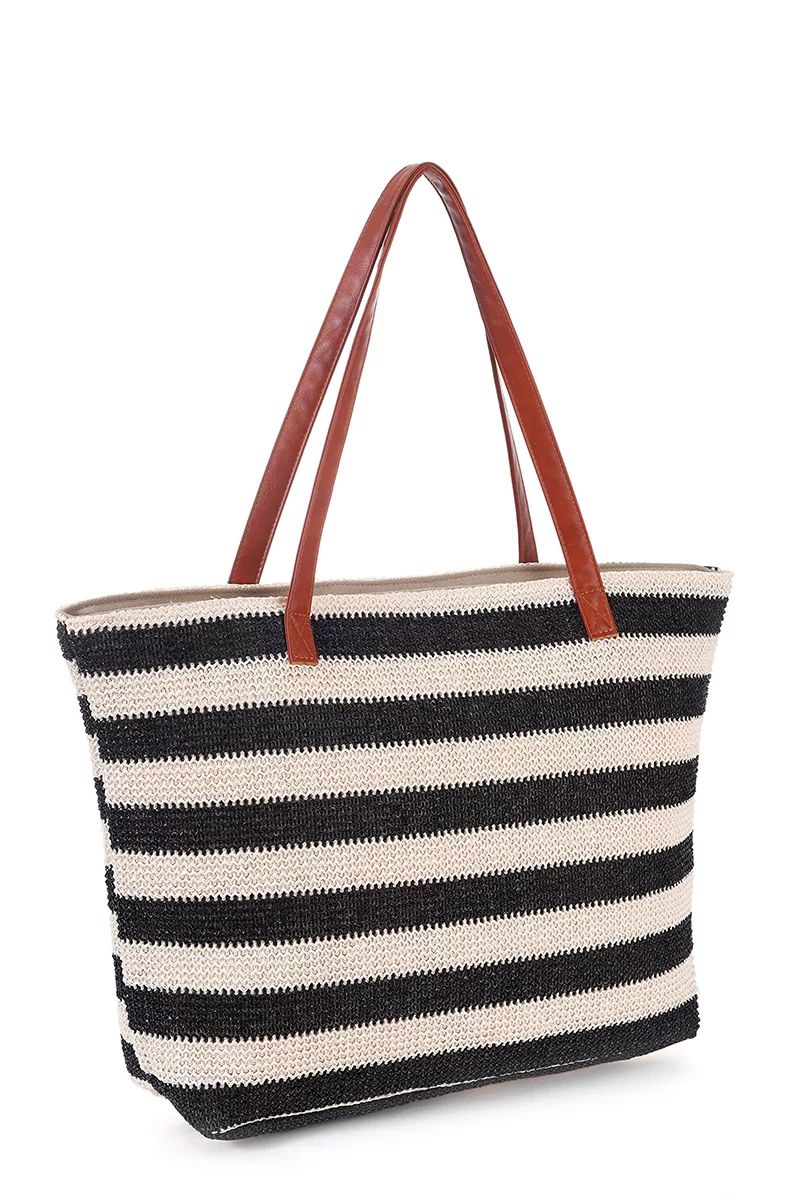 Extra Large Sandproof Straw Beach Bag with Zipper , Stripe Big Bags Tote with Inner Pockets , Tra... | Walmart (US)