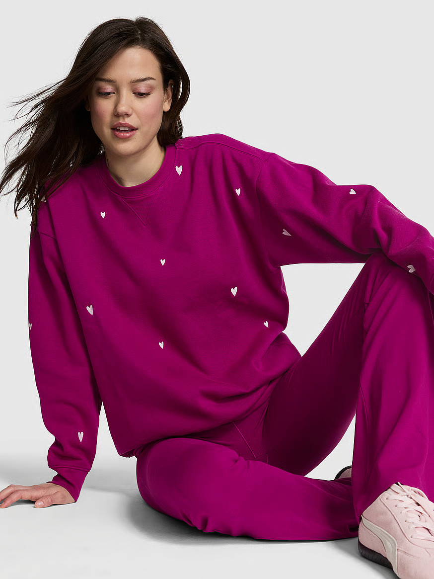 Buy Campus Fleece™ Oversized Crew Sweatshirt, Magenta Rose Hearts V-Day - Order Hoodies & Sweat... | Victoria's Secret (US / CA )