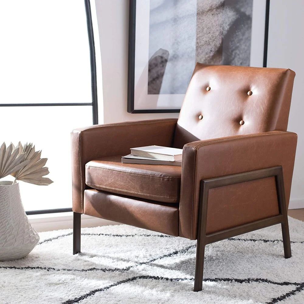 Safavieh Home Collection Roald Faux Leather Sofa Accent Club Chair ACH6209C, Light Brown/Antique ... | Walmart (US)