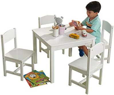 KidKraft Wooden Farmhouse Table & 4 Chairs Set, Children's Furniture for Arts and Activity - Whit... | Amazon (US)