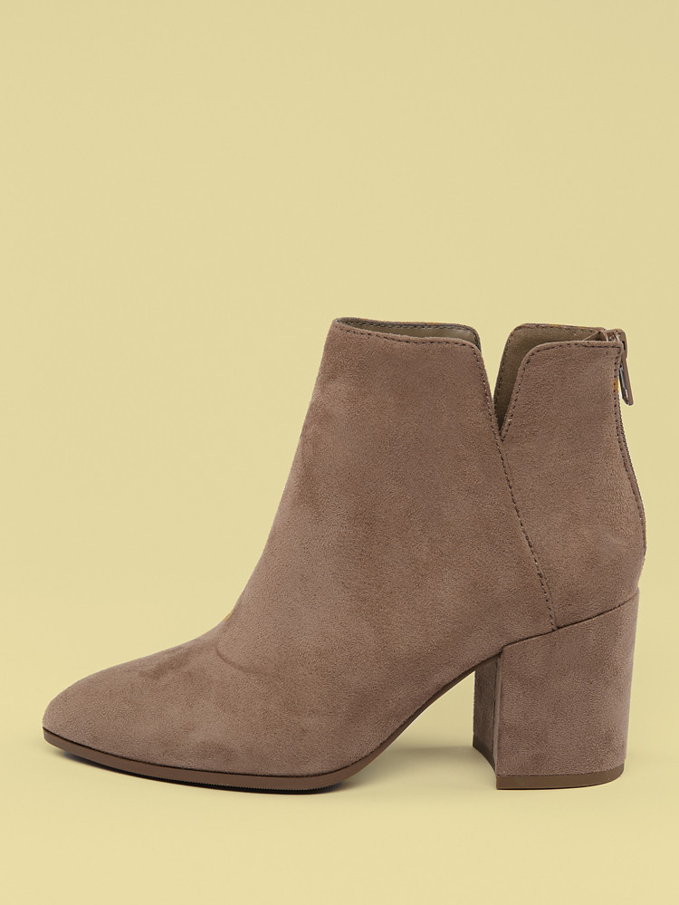 Faux Suede Side Slit Block Heel Booties | SHEIN