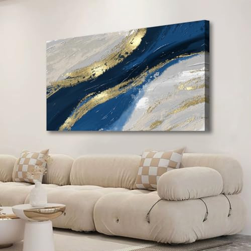 Abstract Canvas Wall Art for Living room Office Bedroom Golden Blue Wall Art Print Oil Paintings Modern Abstract River Texture Pictures Wall Decor Artwork Waterproof Ready to Hang - 20in * 40inch | Amazon (US)