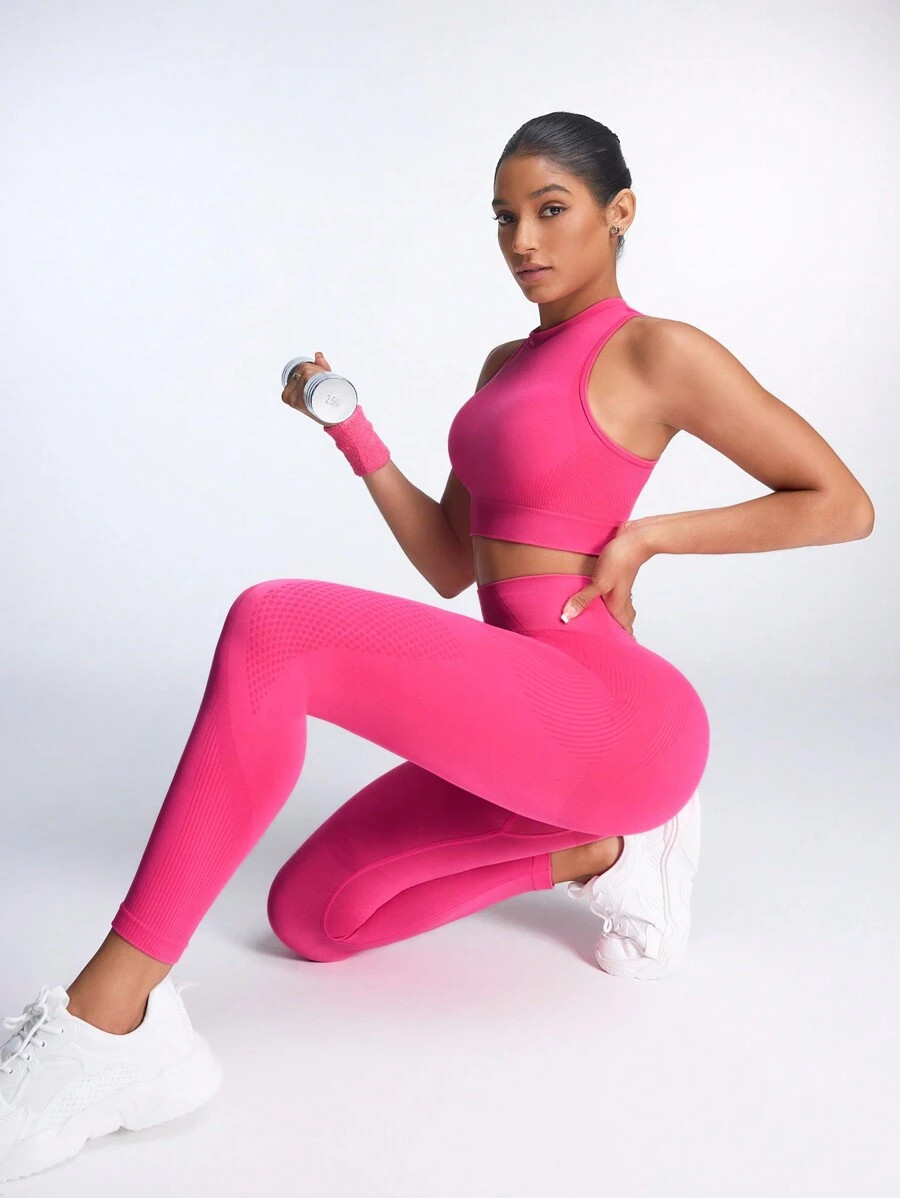 SHEIN Yoga Basic 2pcs Seamless Sports Yoga Set Workout Women Set | SHEIN